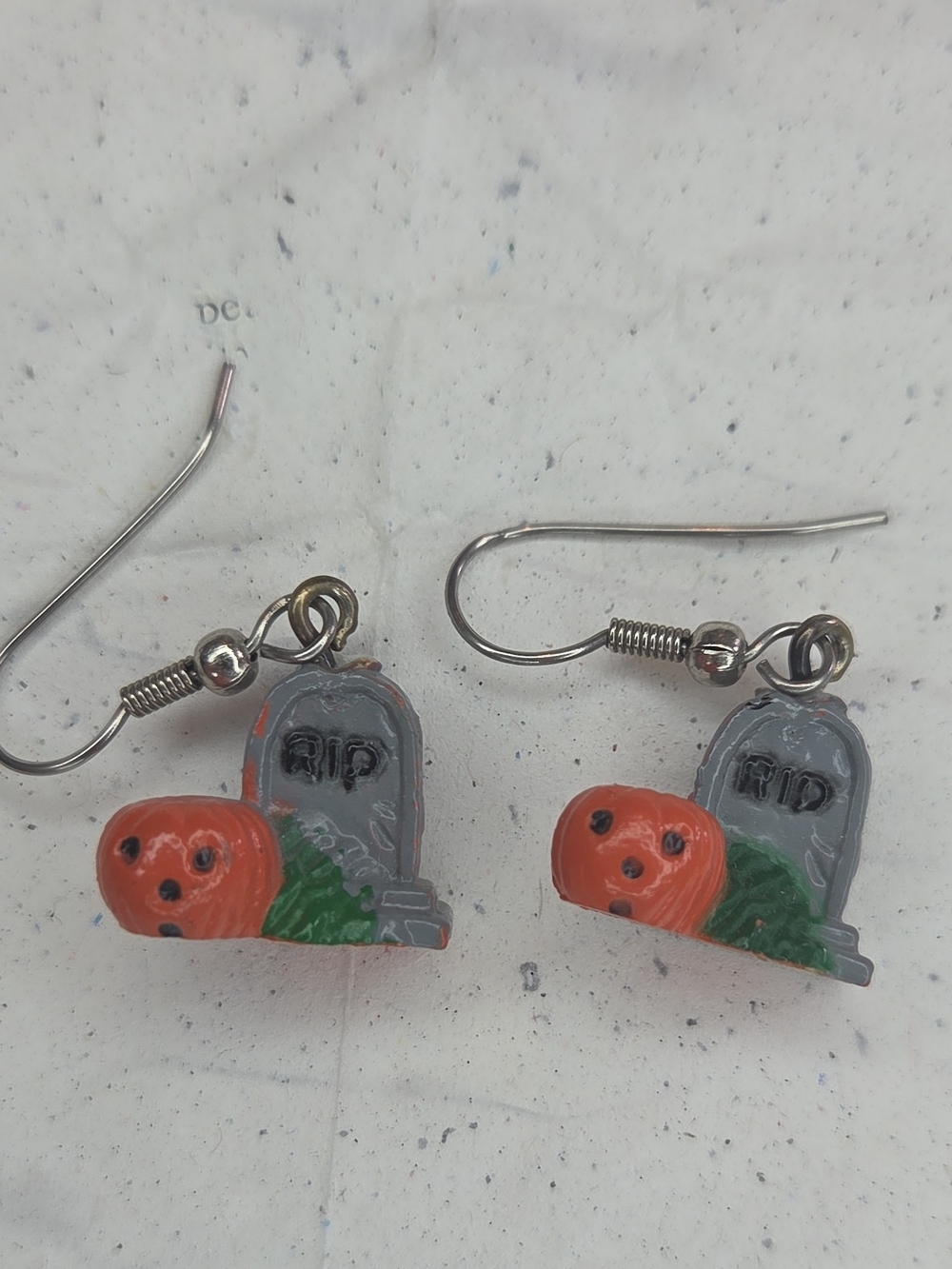 Halloween Pumpkin & Tombstone Dangle Earrings - Orange and Gray